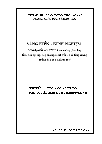 SKKN Chỉ đạo đổi mới PPDH theo hướng phát huy tính tích cực học tập của học sinh trên cơ sở tăng cường hướng dẫn học sinh tự học