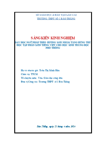 SKKN Dạy học ngữ pháp theo hướng mới nhằm tăng hứng thú học tập phân môn Tiếng Việt cho học sinh trung học phổ thông
