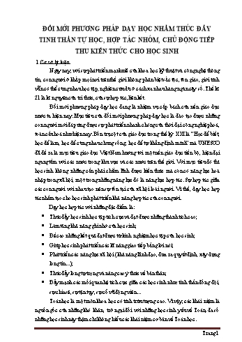 SKKN Đổi mới phương pháp dạy học nhằm thúc đẩy tinh thần tự học, hợp tác nhóm, chủ động tiếp thu kiến thức cho học sinh