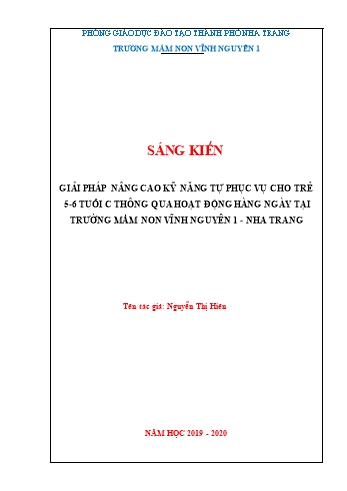 SKKN Giải pháp nâng cao kỹ năng tự phục vụ cho trẻ 5-6 tuổi C thông qua hoạt động hàng ngày tại trường mầm non Vĩnh Nguyên 1, Nha Trang