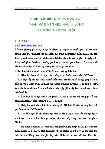 SKKN Kinh nghiệm dạy và học tốt phân môn Vẽ theo mẫu ở Lớp 5 trường TH Định Hiệp