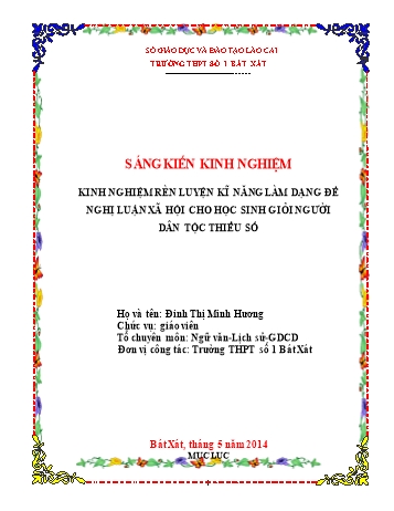 SKKN Kinh nghiệm rèn luyện kĩ năng làm dạng đề nghị luận xã hội cho học sinh giỏi người dân tộc thiểu số