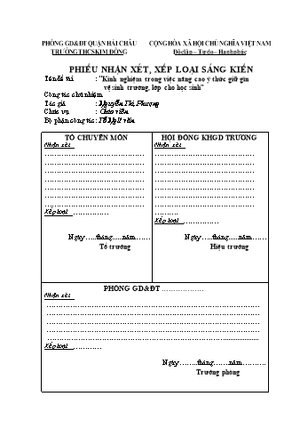 SKKN Kinh nghiệm trong việc nâng cao ý thức giữ gìn vệ sinh trường, lớp cho học sinh