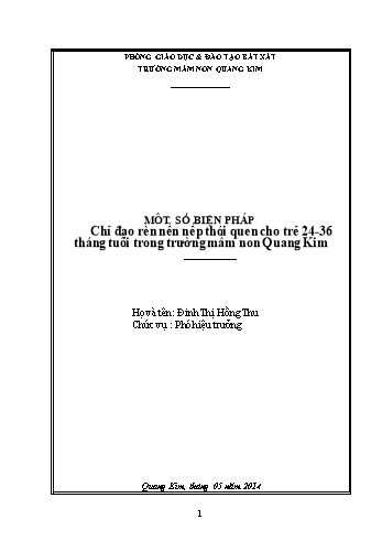 SKKN Một số biện pháp chỉ đạo rèn nền nếp thói quen cho trẻ 24-36 tháng tuổi trong trường mầm non trong trường mầm non Quang Kim