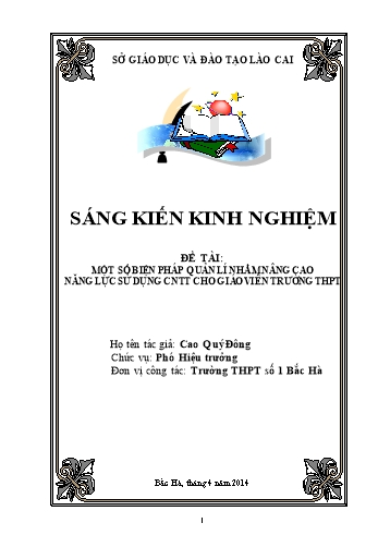 SKKN Một số biện pháp quản lý nhằm nâng cao năng lực sử dụng công nghệ thông tin cho giáo viên trường THPT