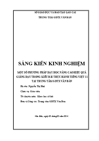 SKKN Một số phương pháp dạy học nâng cao hiệu quả giảng dạy trong kiểu bài thực hành Tiếng Việt 11 tại trung tâm GDTX Văn Bàn