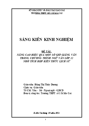 SKKN Nâng cao hiệu quả một số giờ giảng văn trong chương trình Ngữ văn Lớp 12 nhờ tích hợp kiến thức lịch sử