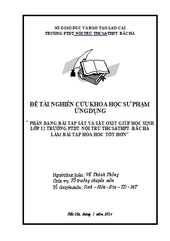 SKKN Phân dạng bài tập sắt và sắt oxit giúp học sinh Lớp 12 trường PTDT nội trú THCS&THPT Bắc Hà làm bài tập hóa học tốt hơn