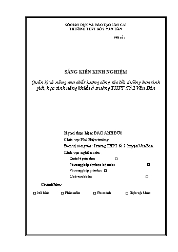 SKKN Quản lý và nâng cao chất lượng công tác bồi dưỡng học sinh giỏi, học sinh năng khiếu ở trường THPT Số 2 Văn Bàn