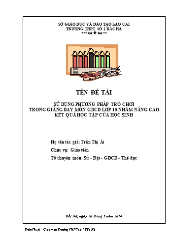 SKKN Sử dụng phương pháp trò chơi trong giảng dạy môn GDCD Lớp 10 nhằm nâng cao kết quả học tập của học sinh