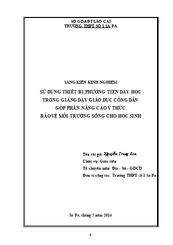 SKKN Sử dụng thiết bị, phương tiện dạy học trong giảng dạy Giáo dục công dân góp phần nâng cao ý thức bảo vệ môi trường sống cho học sinh