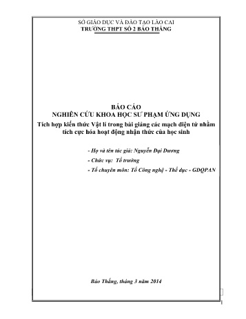 SKKN Tích hợp kiến thức Vật lí trong bài giảng các mạch điện tử nhằm tích cực hóa hoạt động nhận thức của học sinh