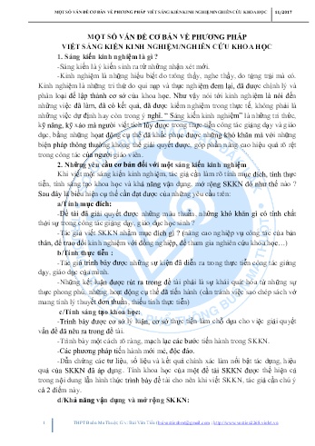 Tài liệu Một số vấn đề cơ bản về phương pháp viết Sáng kiến kinh nghiệm/nghiên cứu khoa học