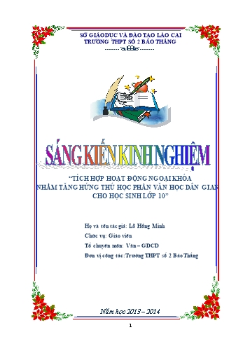 Tích hợp hoạt động ngoại khóa nhằm tăng hứng thú học phần văn học dân gian cho học sinh Lớp 10